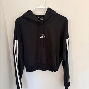 Adidas Women's Black and White Striped Hoodie